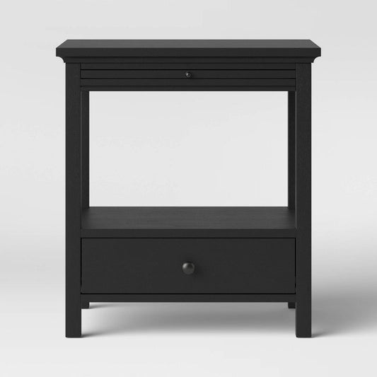 Shelburne Nightstand With Drawer/shelf Black - Threshold™: Modern Bedside Table, Wood Veneer, Includes Anti-tip Hardware : Target