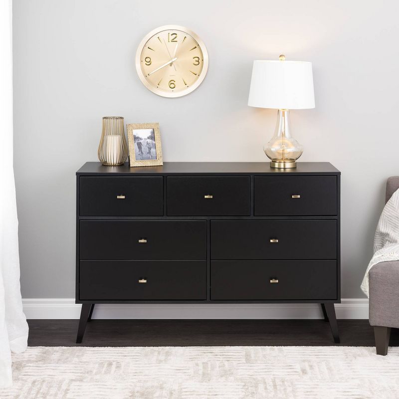 Milo Mid-century Modern 7 Drawers Dresser Black - Prepac: Sleek Storage, Metal Glides, Brass Knobs, Wood Legs : Target