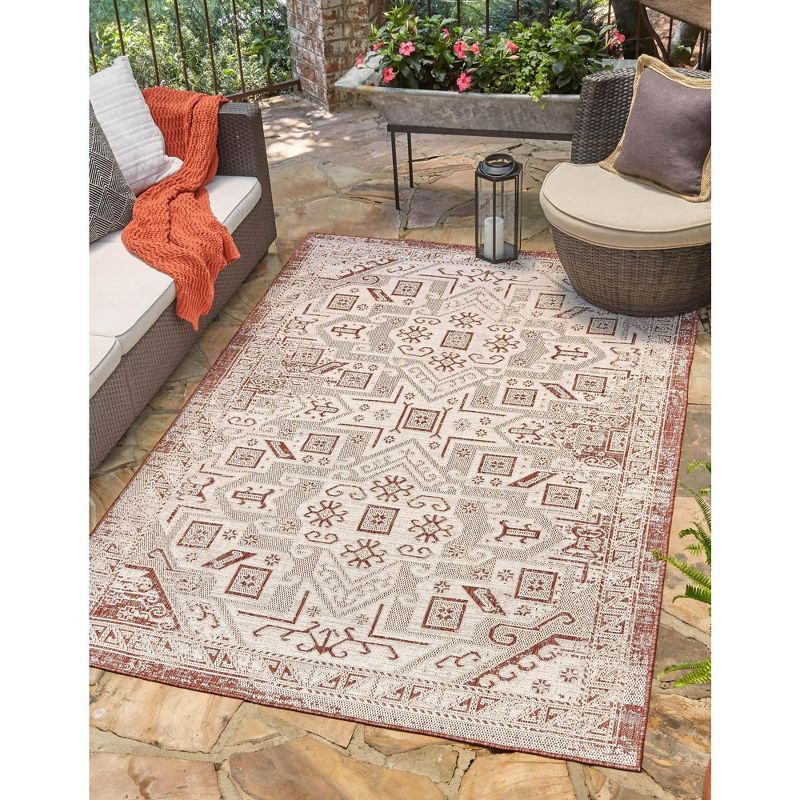 Unique Loom 10' 0 x 14' 0 Rectangle Indoor/Outdoor Aztec Rust Red Area Rug