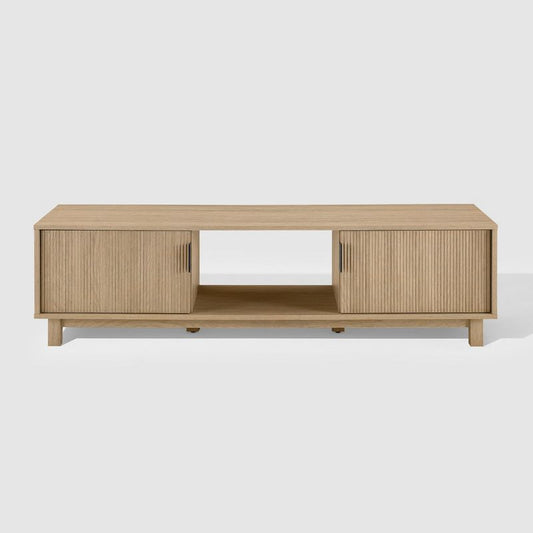 Saracina Home Modern Fluted Wood 2 Door Tv Stand For Tvs Up To 65" Coastal Oak : Target