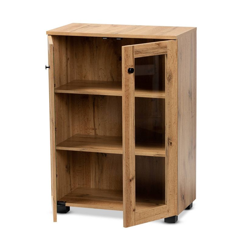 Mason Wood 2 Door Storage Cabinet With Glass Doors Oak Brown/black - Baxton Studio: Contemporary Design, 3 Fixed Shelves : Target
