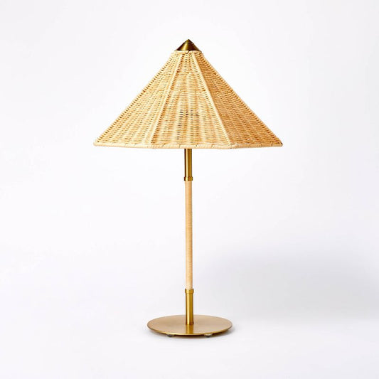 Table Lamp with Tapered Rattan Shade Gold (Includes LED Light Bulb) - Threshold designed wtih Studio McGee