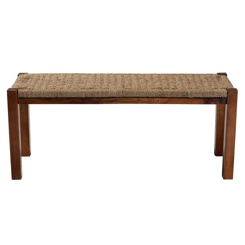 Hermes Natural Seagrass and Mahogany Wood Bench Walnut Brown - bali & pari