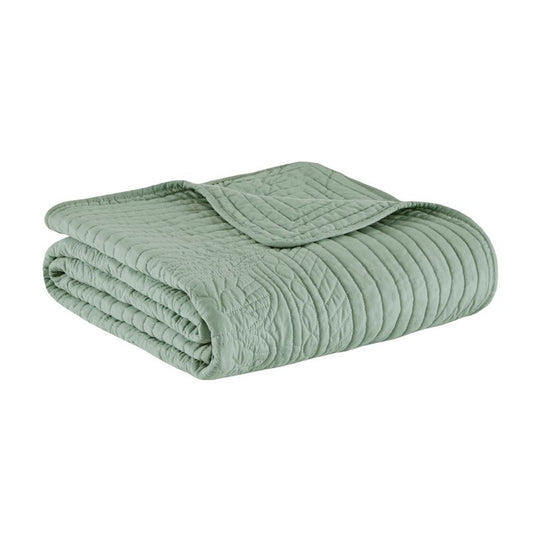 60"x72" Marino Quilted Throw Blanket with Scallop Edges Green