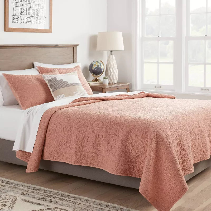 King Garment Washed Paisley Stitch Quilt Terracotta/Bronze - Threshold™: OEKO-TEX Certified, Microfiber Coverlet