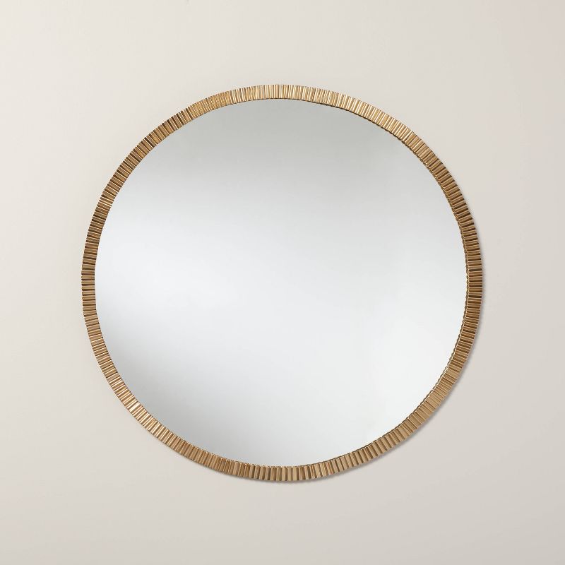 30" Pleated Brass Round Wall Mirror Antique Finish - Hearth & Hand™ With Magnolia: No Assembly, Farmhouse Style, Wall Mount : Target