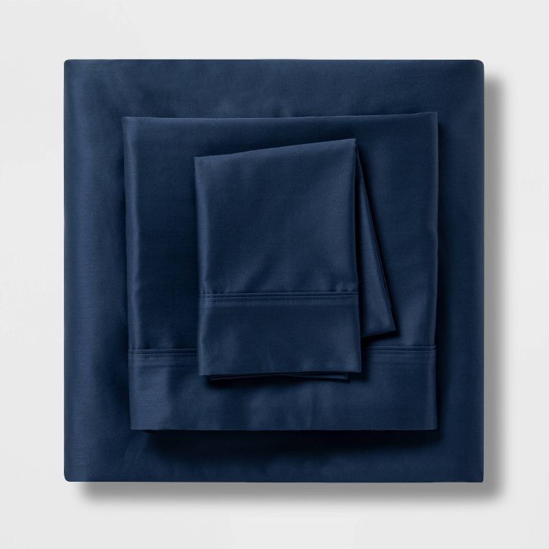 Twin/twin Xl Solid Performance 400 Thread Count Sheet Set Metallic Blue - Threshold™: Cotton Sateen, Wrinkle-resistant, Oeko-tex Certified : Target