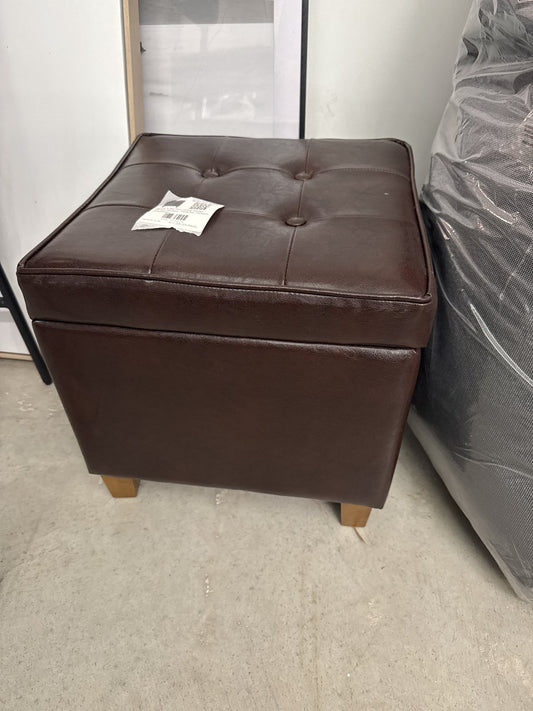 Square Tufted Faux Leather Storage Ottoman Espresso - HomePop: Footstool, Compartment