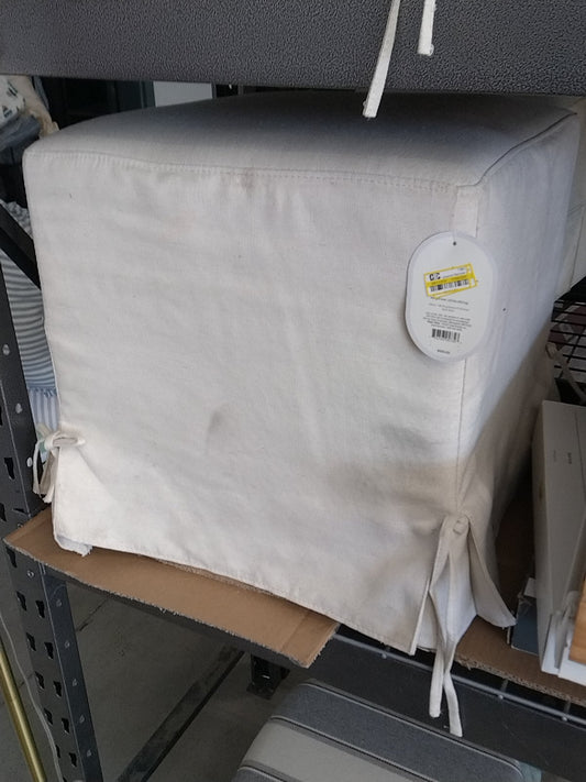 Lynwood Slipcover Cube Ottoman with Tie Details Cream - Threshold designed w/Studio McGee