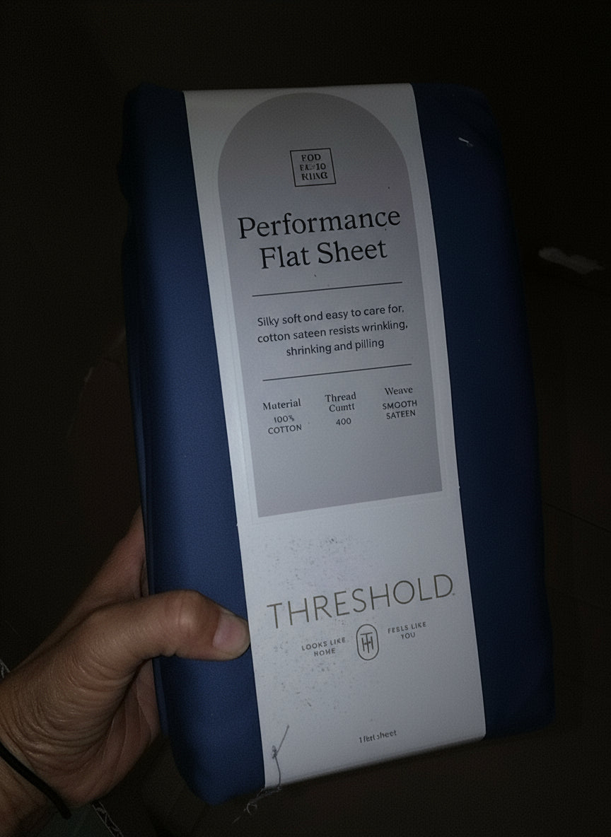 King 400 Thread Count Performance Flat Sheet Metallic Blue - Threshold: Cotton Sateen, Shrink-Resistant, OEKO-TEX Certified