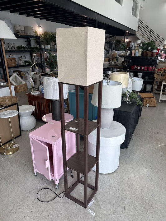 Shelf Floor Lamp Brown - Threshold: ETL Listed, Linen Shade, MDF Body, 62.5" Tall