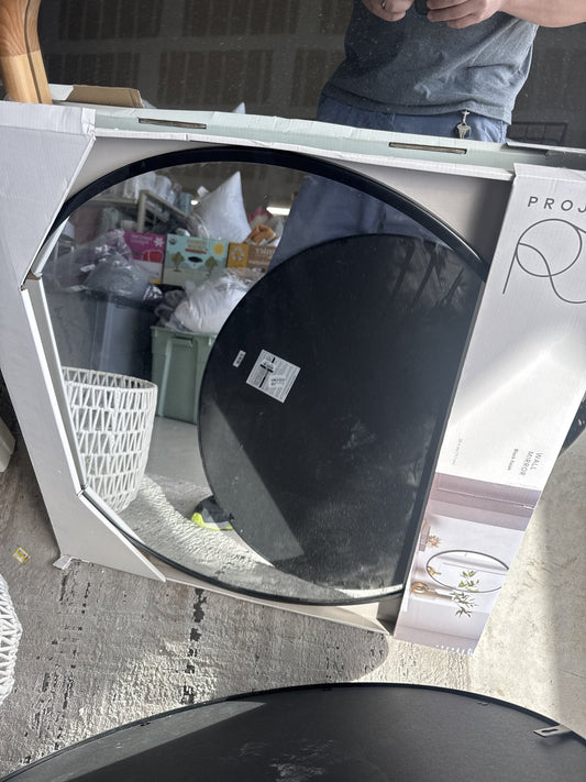 28" Round Decorative Wall Mirror Black - Threshold: Modern Steel Frame, Wall Mount