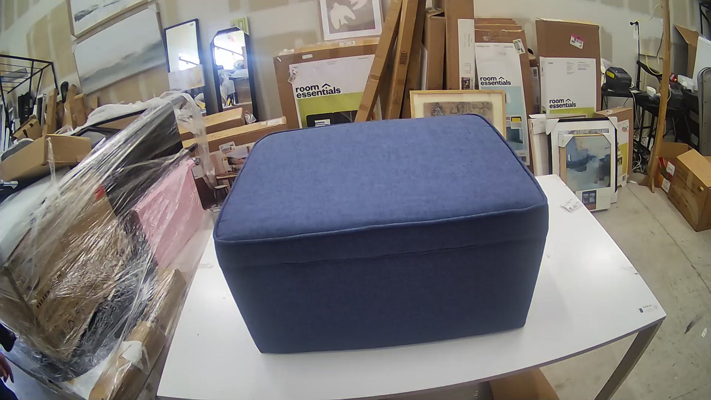 24" Storage Ottoman Blue - HomePop: Hinged Lid, Bedroom & Living Room Furniture