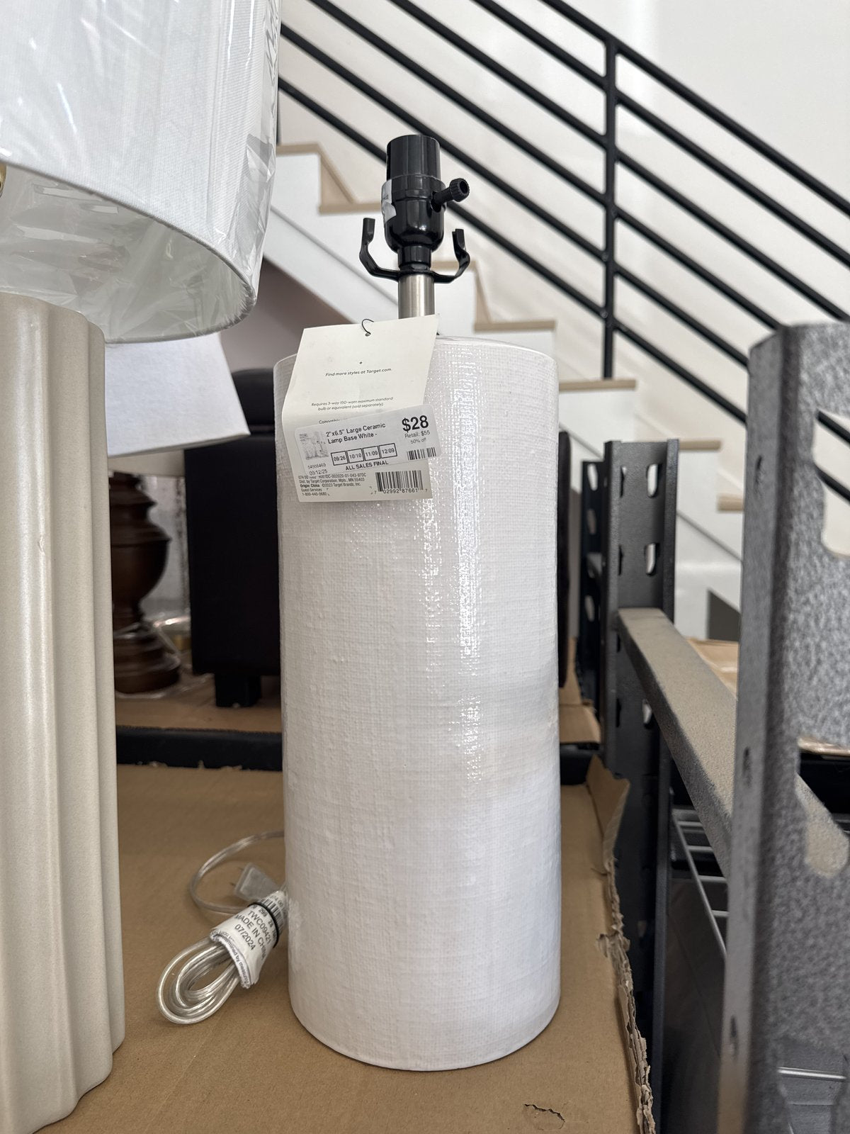 2"x6.5" Large Ceramic Lamp Base White - Threshold™: Modern Cylinder, No Assembly Required, Ul Listed : Target