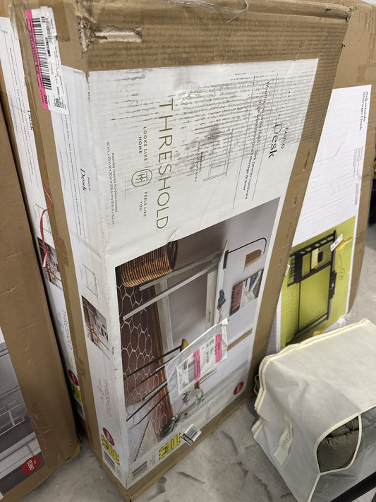 Paulo Wood Writing Desk With Drawer Weathered White - Threshold™: Sleek Home Office Furniture, Laminate Surface, Metal Hardware : Target