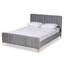 Queen Nami Velvet Platform Bed Light Gray/Gold - Baxton Studio