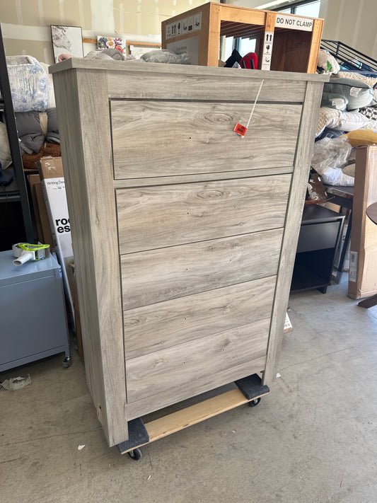 Bellaby 5 Drawer Chest White - Signature Design by Ashley: Farmhouse Style, Brushed Nickel-Tone Handles