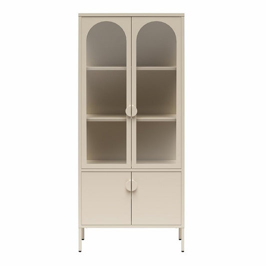 CosmoLiving by Cosmopolitan Chloe Tall Metal Display Cabinet with 2 Arched Glass Doors, Parchment