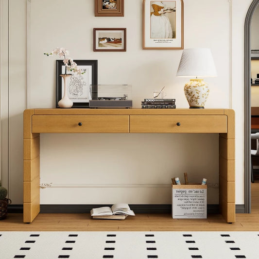 Whisen Wooden Entryway Table with 2 Drawers, Farmhouse Rustic Console Table with Storage - Natural
