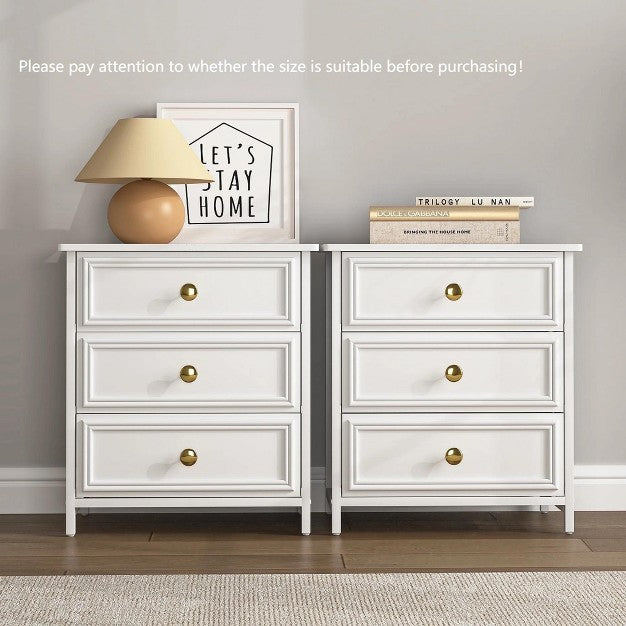 Resenkos 3 Fabric Drawer Small Nightstand Set of 2 Bedside Table Living Room Dresser, 20" Tall, White