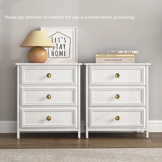 Resenkos 3 Fabric Drawer Small Nightstand Set of 2 Bedside Table Living Room Dresser, 20" Tall, White