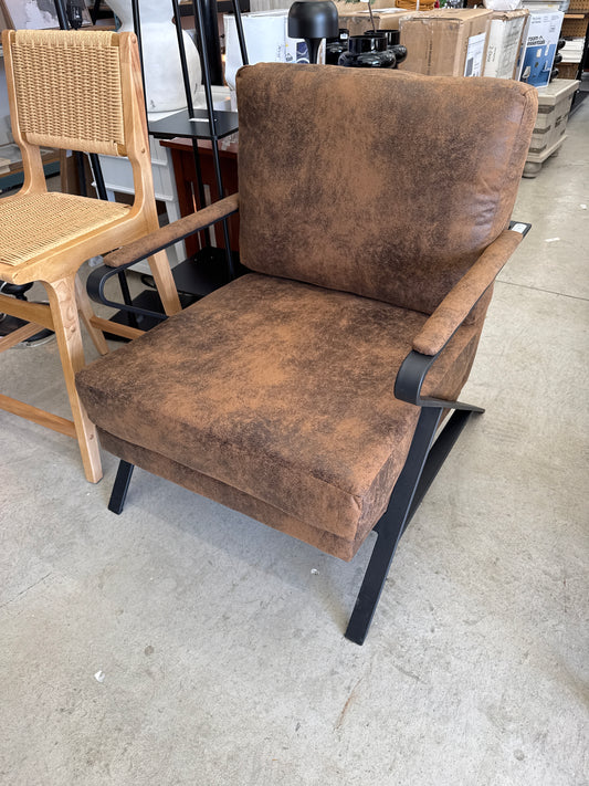 GlasFlength Accent Chairs Mid-Century Modern Chair Upholstered Lounge Arm Chair Comfy Reading Chair Armchair Recliner, Brown, 28.3"*34.4"*35.4"