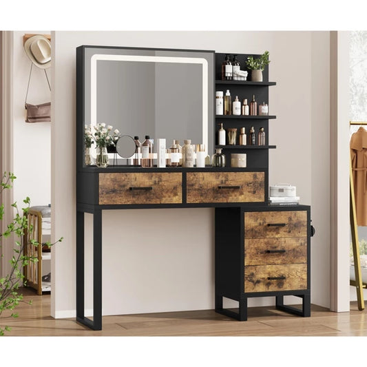 Vanity Table with Mirror, Elegant Dressing Table for Bedroom, Spacious Storage & Sturdy Build, Easy Assembly Makeup Desk£¬Black