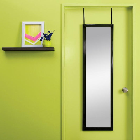 14.81" x 50.75" Over the Door Mirror Black - Room Essentials: Glossy Finish, Full Body Hanging, No Tools Assembly