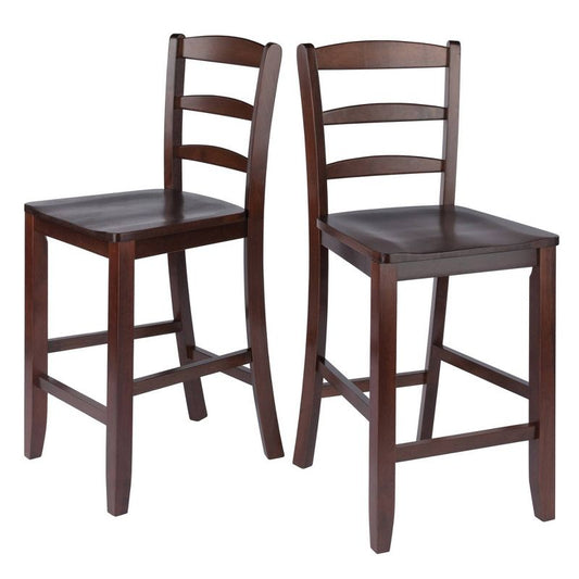 Set Of 2 Ladder Back 24" Counter Height Barstool Hardwood/walnut - Winsome: Solid Wood, Unupholstered, Antique Finish : Target