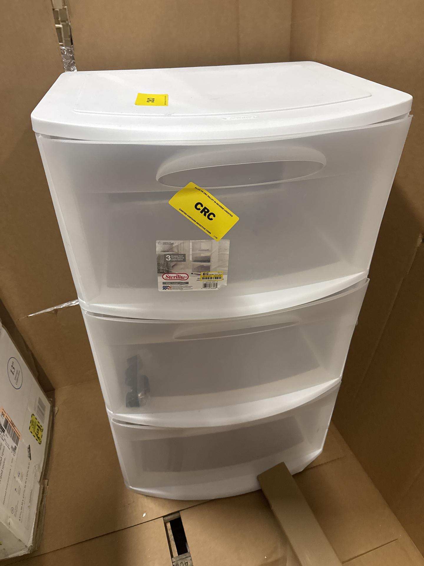 Sterilite Three Drawer Wide Cart with Clear Drawers