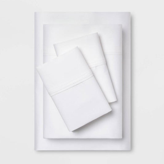 Full Solid Performance 400 Thread Count Sheet Set White - Threshold: Cotton Sateen, Wrinkle-Resistant, OEKO-TEX Certified