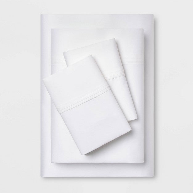 King Solid Performance 400 Thread Count Sheet Set White - Threshold: Cotton Sateen, 4-Piece, OEKO-TEX Certified