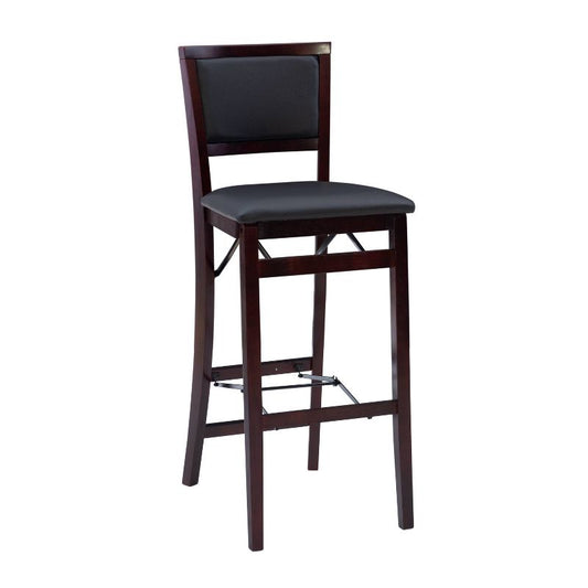 30" Keira Padded Back Faux Leather Folding Bar Stool Espresso Brown - Linon: Rubberwood Frame, Polyurethane Foam : Target