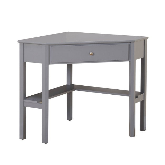 Buylateral Medford Corner Desk with Drawer Gray: Pine Wood, Open Shelving, MDF