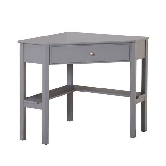 Buylateral Medford Corner Desk with Drawer Gray: Pine Wood, Open Shelving, MDF
