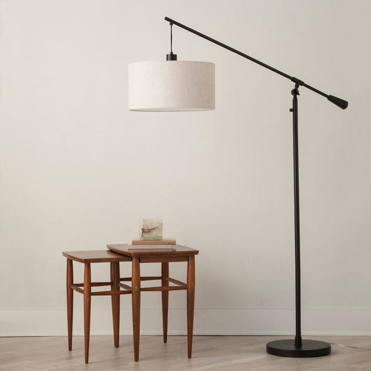 70"x16" Cantilever Drop Pendant Swing Arm Floor Lamp Brown - Threshold: Adjustable, Metal Body, Linen Shade