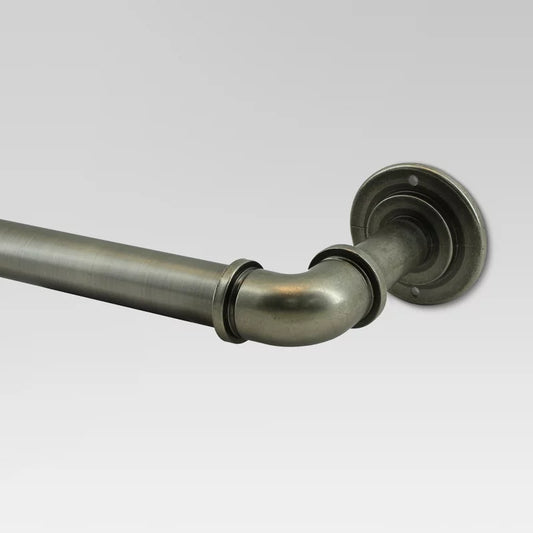 66"-120" French Pipe Curtain Rod Pewter - Threshold: Adjustable Metal, Antique Finish, Industrial Style