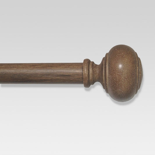66"-120" Faux Wood Curtain Rod Brown - Threshold: Adjustable Steel Drapery Rod with Turned Finial