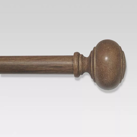 36"-66" Faux Wood Curtain Rod Brown - Threshold: Adjustable Steel Drapery Rod with Turned Finial