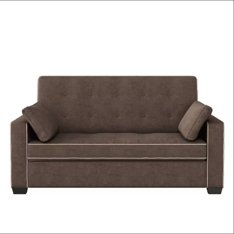 Queen Andrea Convertible Futon Sofa Bed Java Dark Brown - Serta: Upholstered Pull Out, Includes 2 Accent Pillows