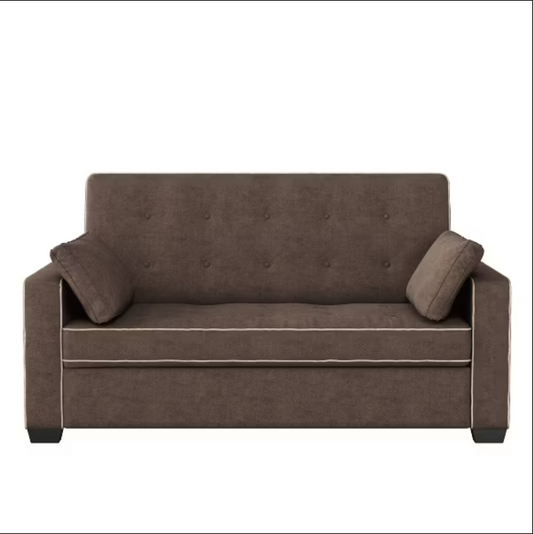 Queen Andrea Convertible Futon Sofa Bed Java Dark Brown - Serta: Upholstered Pull Out, Includes 2 Accent Pillows