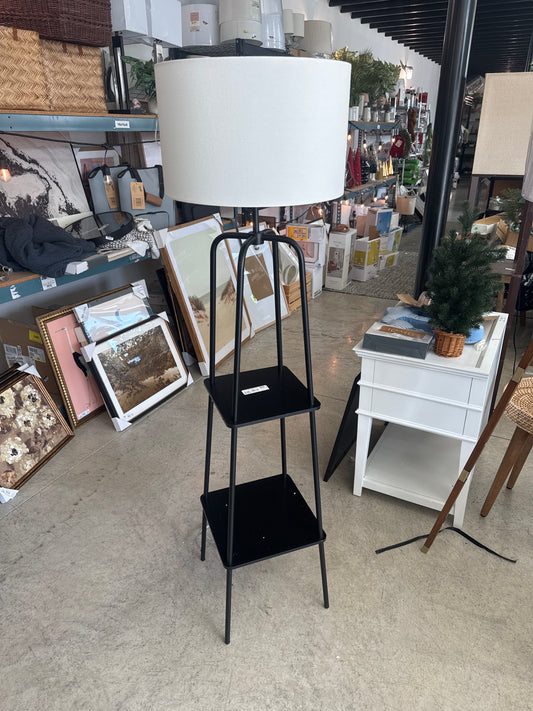 20" Etagere Power Source Shelf Floor Lamp Black Metal/Wood - Threshold: USB Port, Modern Design