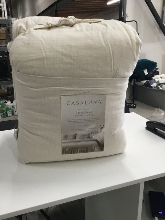Full/Queen Heavyweight Linen Blend Comforter & Sham Set Natural - Casaluna: Rayon, Cotton, Zipper Closure