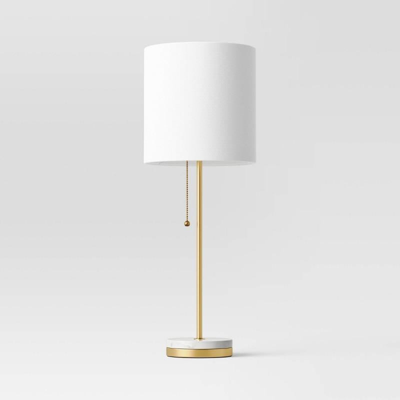 Hayes Marble Base Stick Lamp Brass - Threshold: ETL Listed, Linen Shade, No Assembly Required