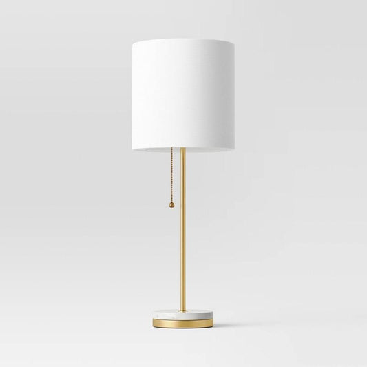 Hayes Marble Base Stick Lamp Brass - Threshold: ETL Listed, Linen Shade, No Assembly Required