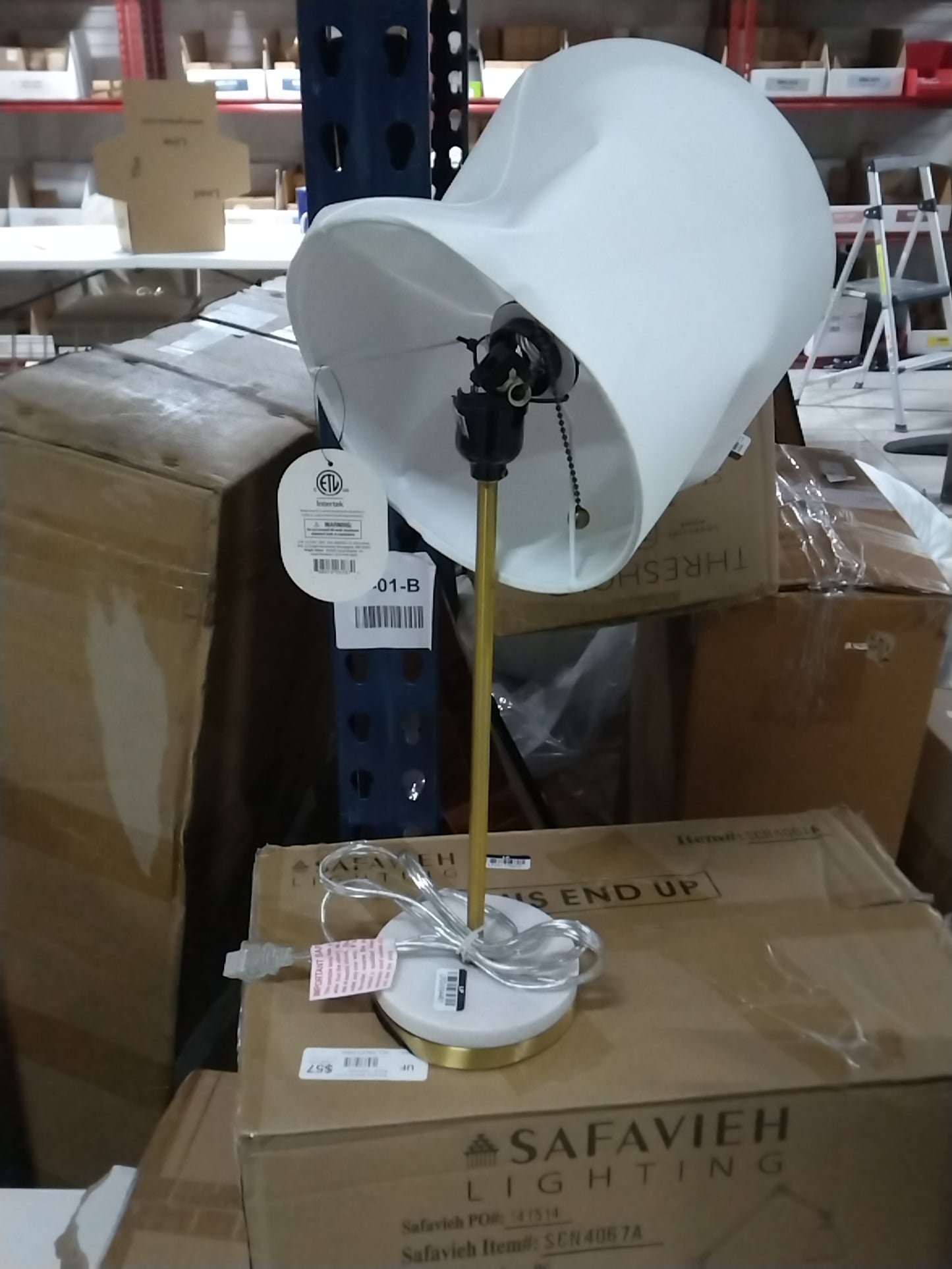 Hayes Marble Base Stick Lamp Brass - Threshold: ETL Listed, Linen Shade, No Assembly Required