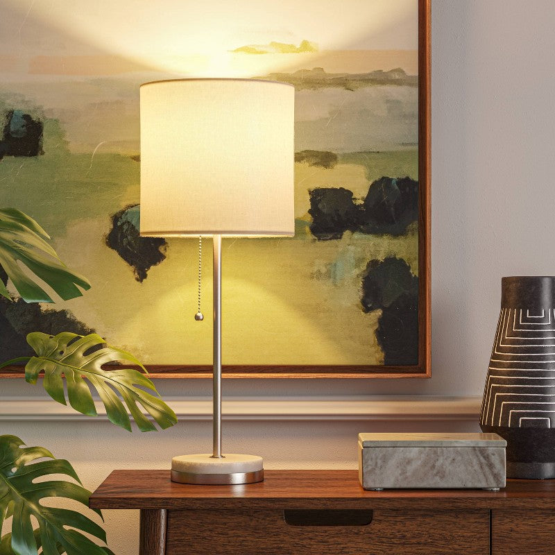 Hayes Marble Base Stick Lamp Pewter - Threshold: ETL Listed, Linen Shade, Metal Body, No Assembly Required