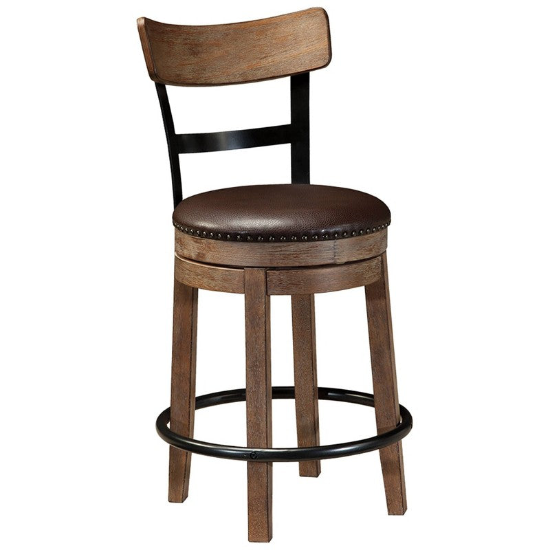 Pinnadel Uph Swivel Counter Height Barstools Light Brown - Signature Design by Ashley: Faux Leather, Nailhead Trim