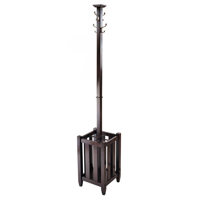 Memphis Coat Tree & Umbrella Rack Walnut Finish - Winsome: Entryway Freestanding Storage, Satin Nickel Hooks : Target