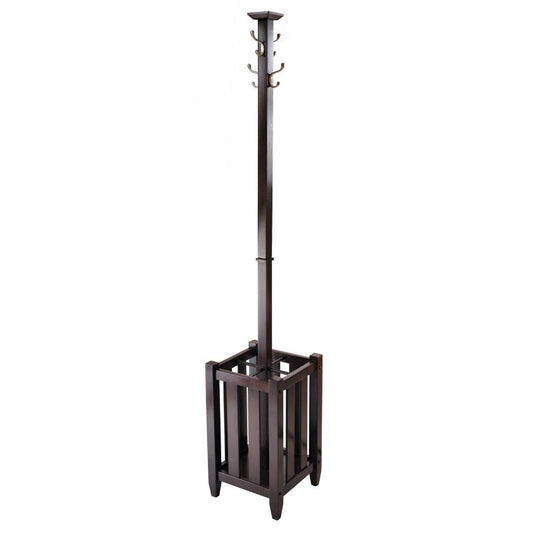 Memphis Coat Tree & Umbrella Rack Walnut Finish - Winsome: Entryway Freestanding Storage, Satin Nickel Hooks : Target